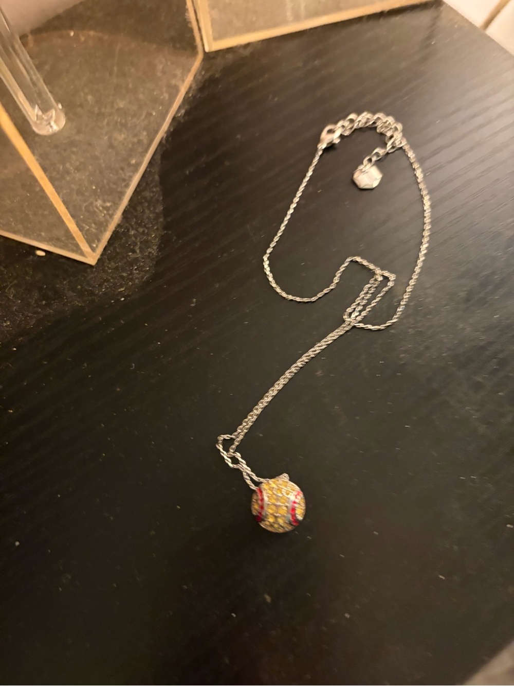 Touchstone Crystal Silver Chain Necklace with Gold and Pink Pave Ball